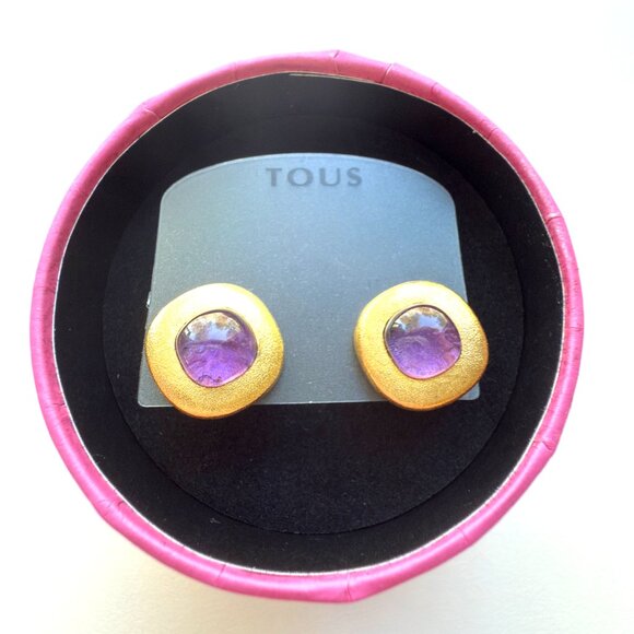 3642 TOUS EARRINGS GOLD AND AMETHYST JEWELRY - Picture 2 of 4